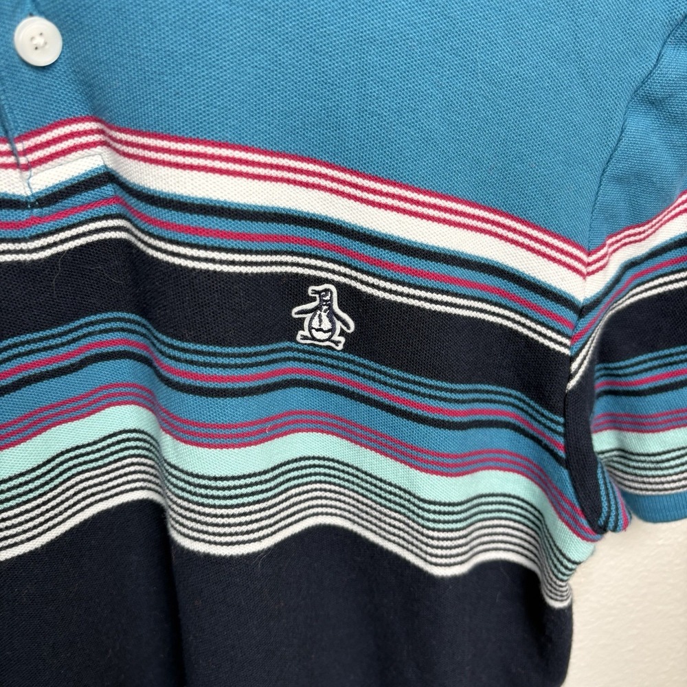 Original Penguin Kids S Blue Polo Shirt Preppy Stripe Cotton - Picture 2 of 9